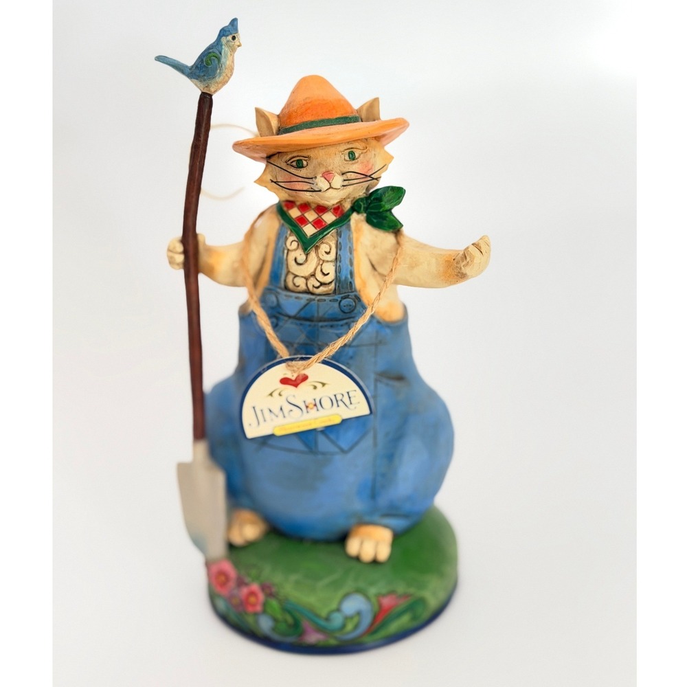 Jim Shore Figurine in Heartwood Creek Garden Cat Overalls Folk Art Decor 2011